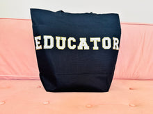 Load image into Gallery viewer, Educator Tote - White with Gold Sequins
